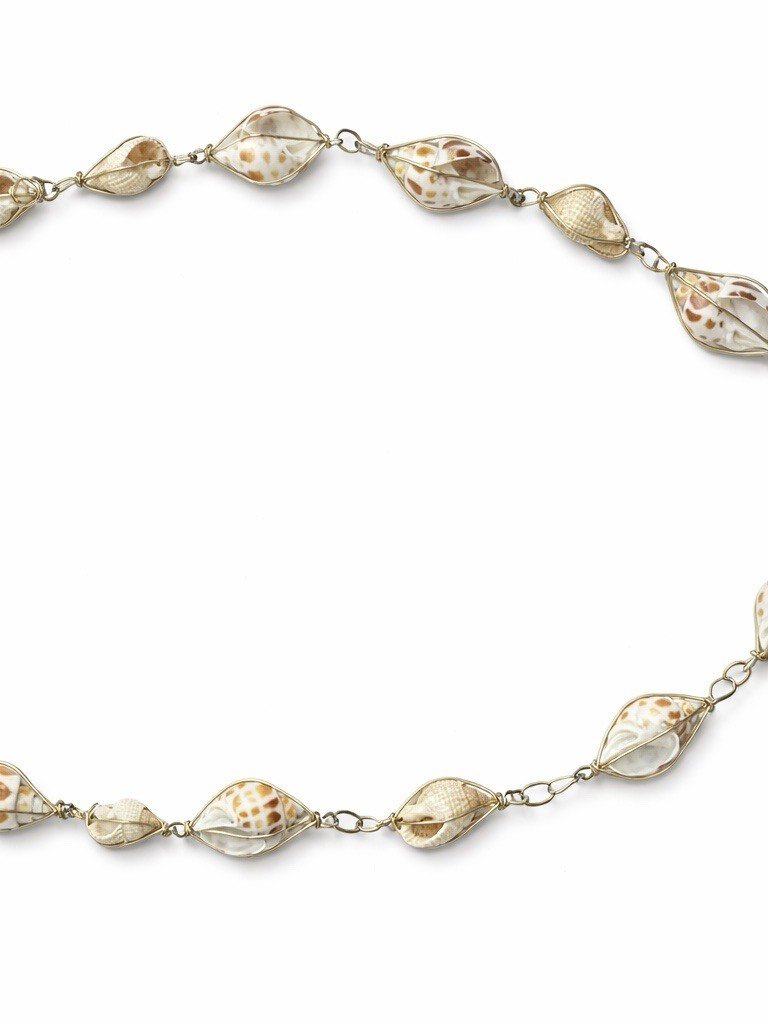 Seashell Necklace Gold Tone Wire Wrapped Beach Boho Coastal Jewelry Gift
